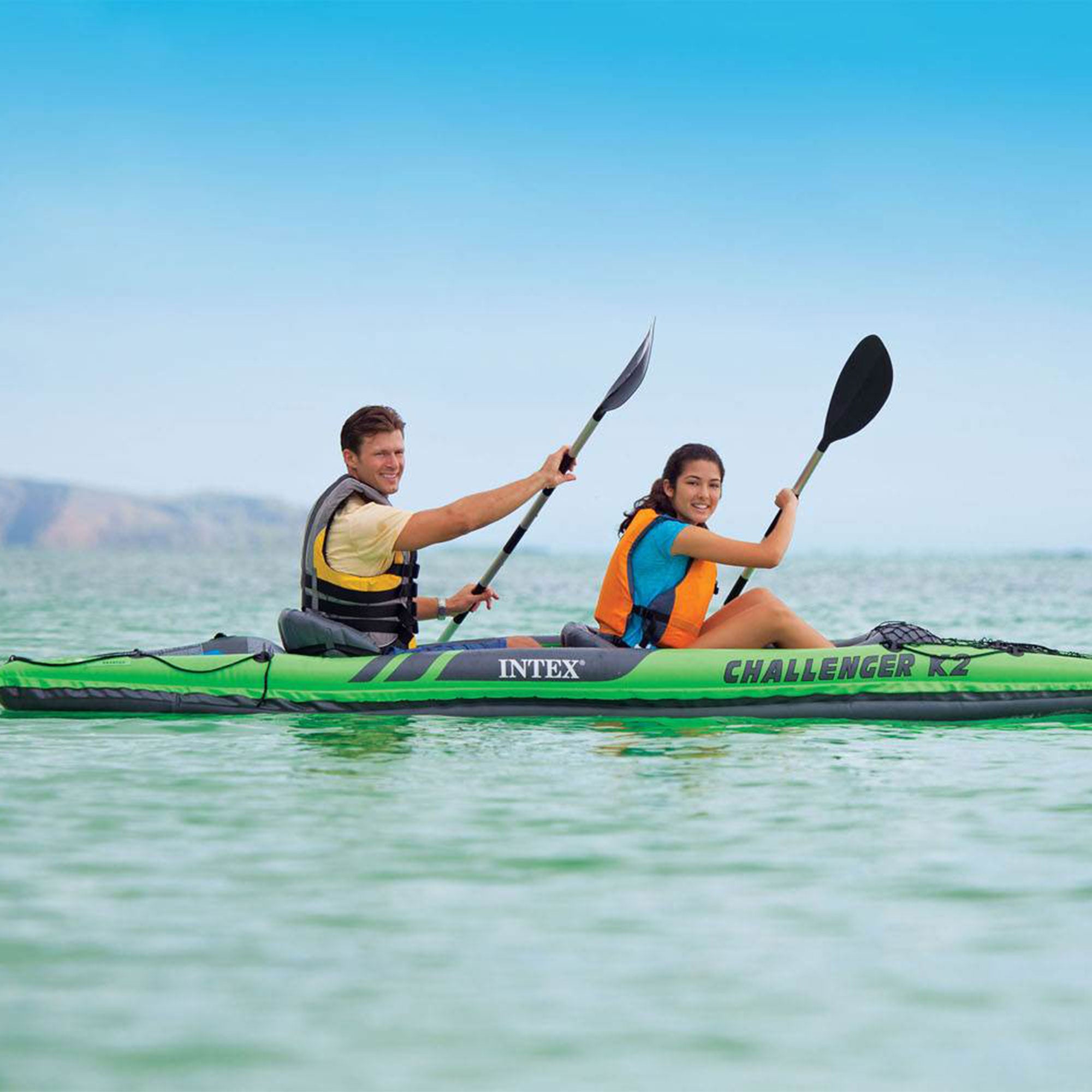 Intex Challenger K2 2-Person Inflatable Sporty Kayak + Oars And Pump (4 Pack)