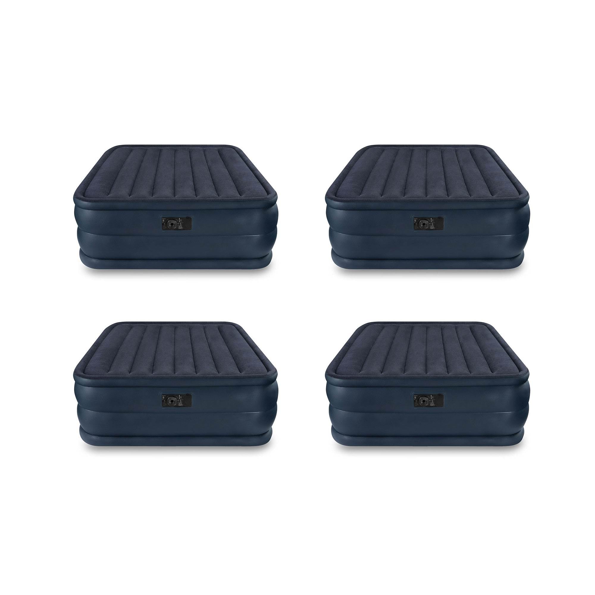 Intex Queen Raised Downy Inflatable Indoor Air Mattress Bed with Pump (4 Pack)