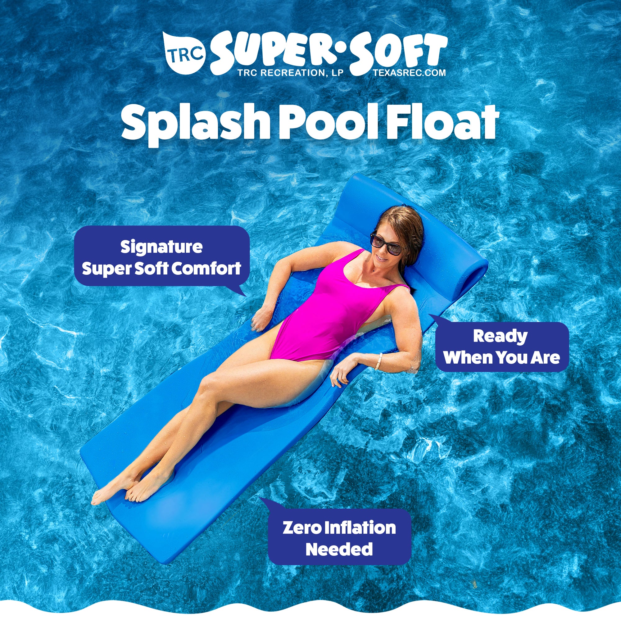 Texas Recreation Splash 70 Inch Foam Raft Lounger Pool Lake Float, Blue (4 Pack)