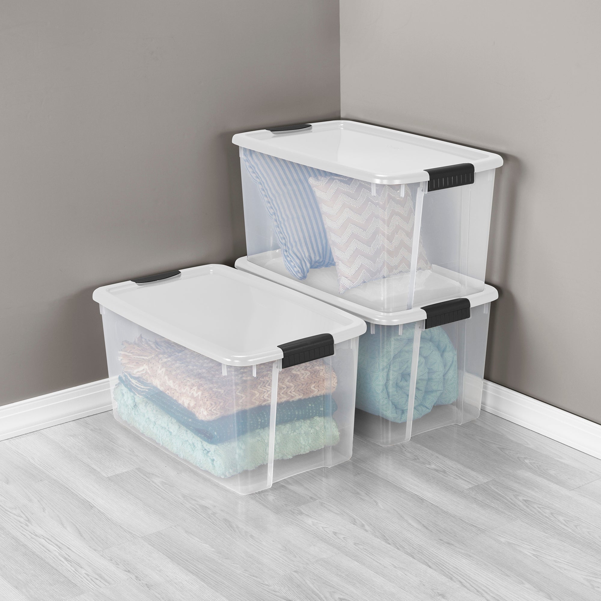 Sterilite 70 Qt Clear Plastic Stackable Storage Bin with Latching Lid, (4 Pack) - VMInnovations