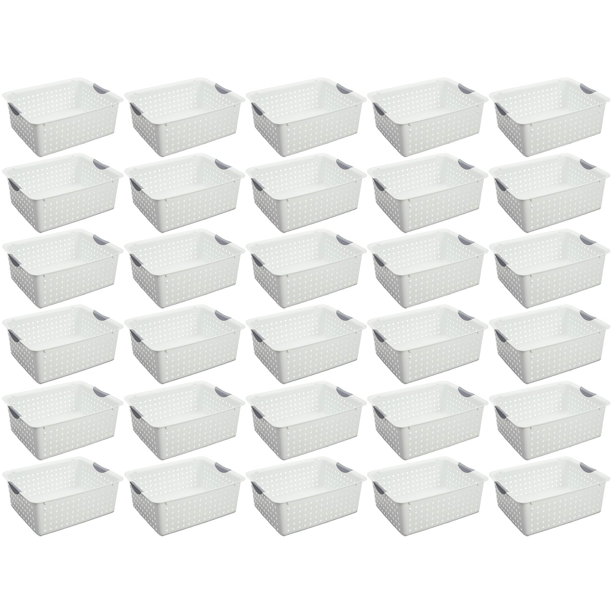 Sterilite Large Ultra Plastic Storage Bin Baskets with Handles, White, 30 Pack
