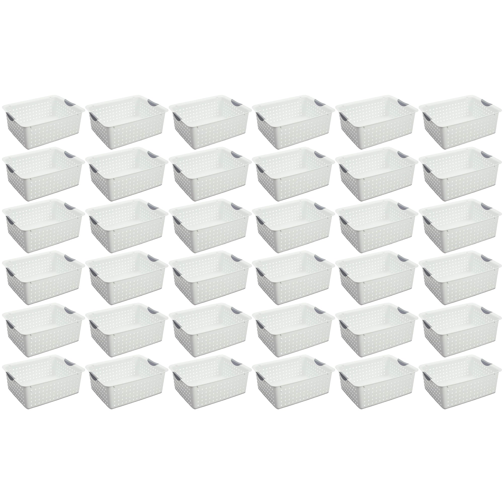 Sterilite Large Ultra Plastic Storage Bin Baskets with Handles, White, 36 Pack