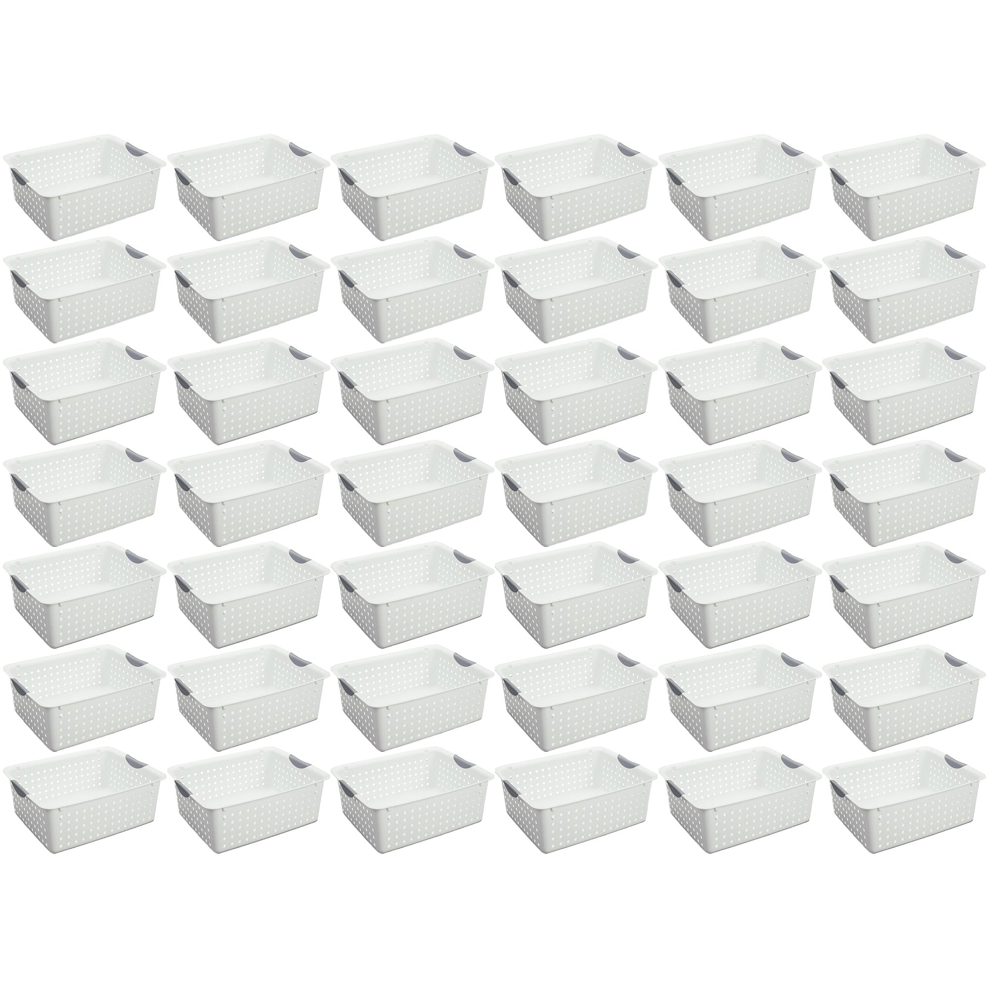 Sterilite Large Ultra Plastic Storage Bin Baskets with Handles, White, 42 Pack