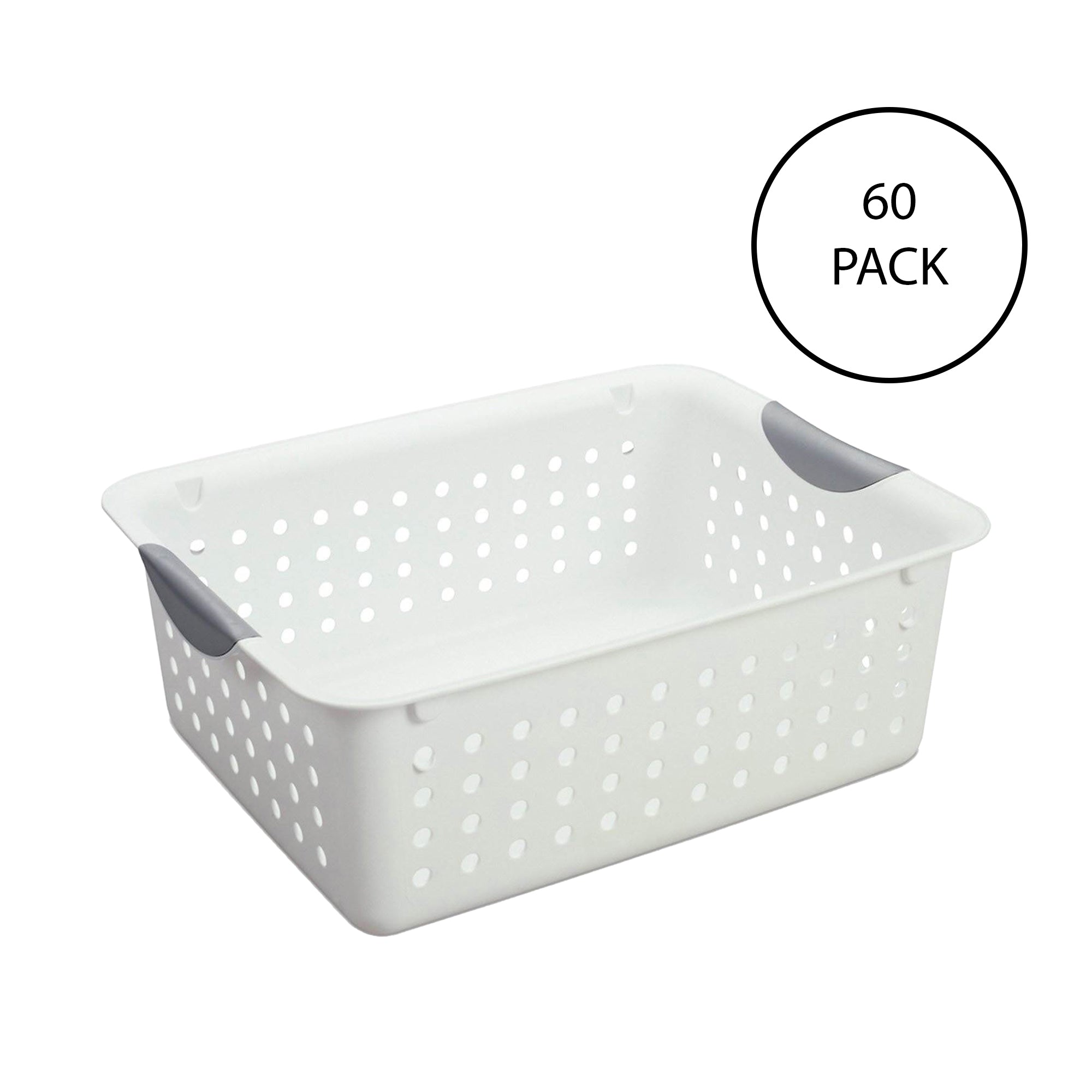 Sterilite Large Ultra Plastic Storage Bin Baskets with Handles, White, 60 Pack