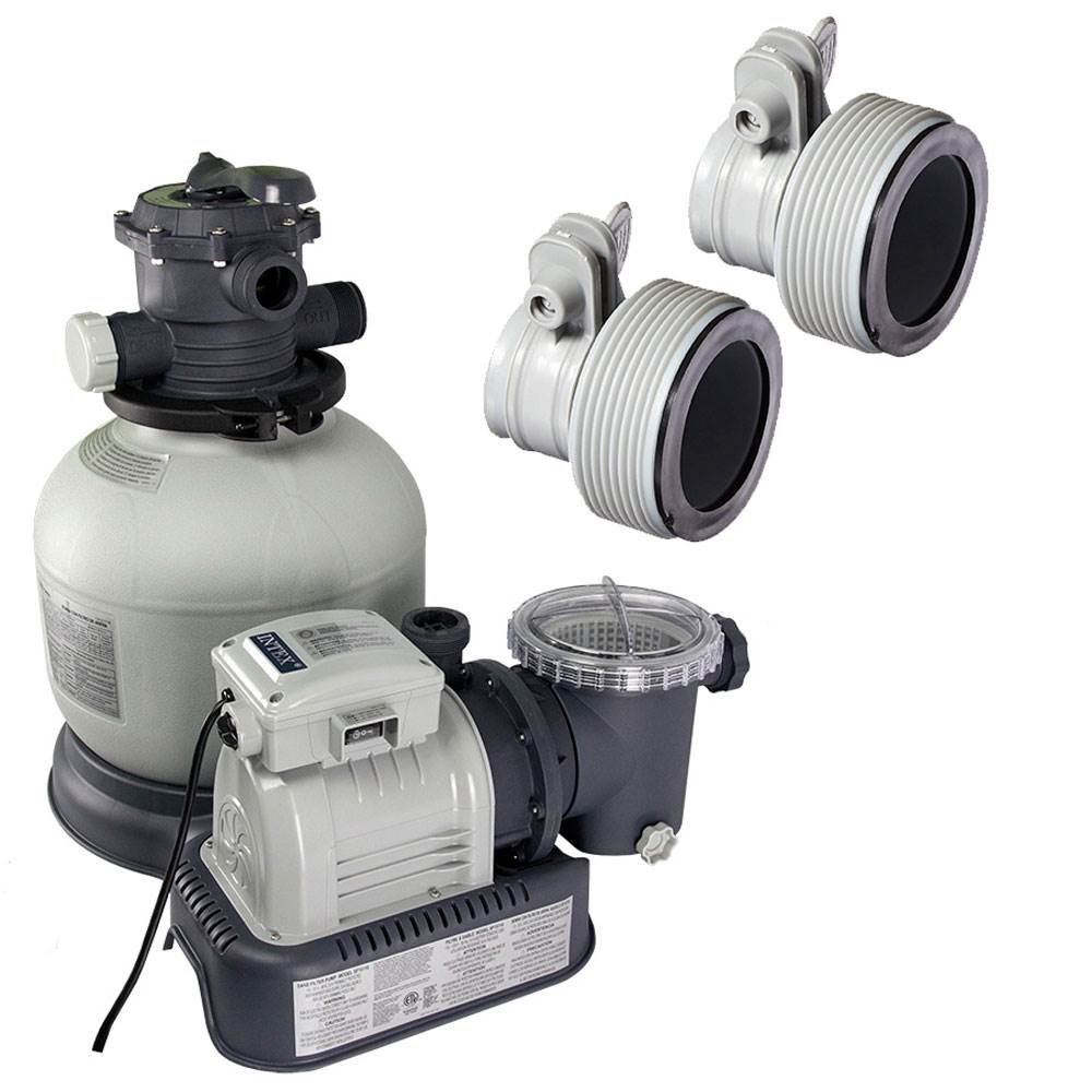 Intex Krystal Clear 2800GPH Above Ground Pool Sand Filter Pump + 2 Hose Adapters