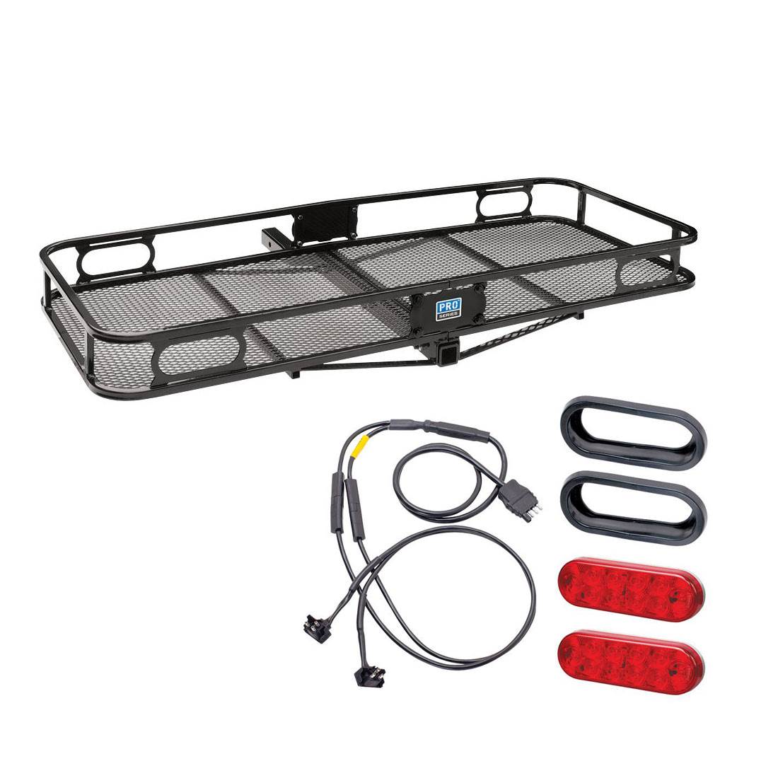 Pro Series Rambler Trailer Mounted Hitch Cargo Carrier Basket + LED Light Kit