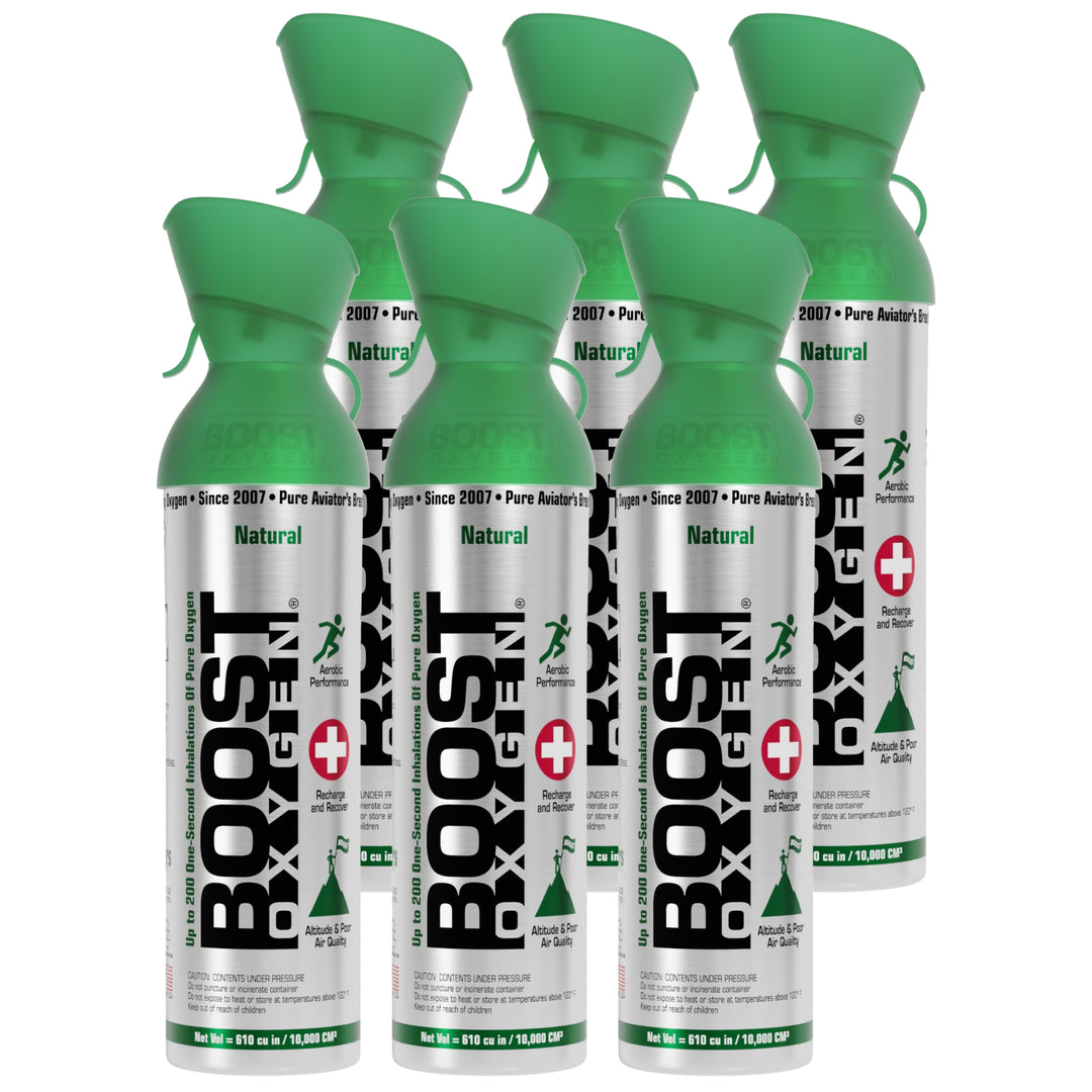 Boost Oxygen 10 Liter Canned Oxygen Bottle with Mouthpiece, Natural (6 Pack) - VMInnovations