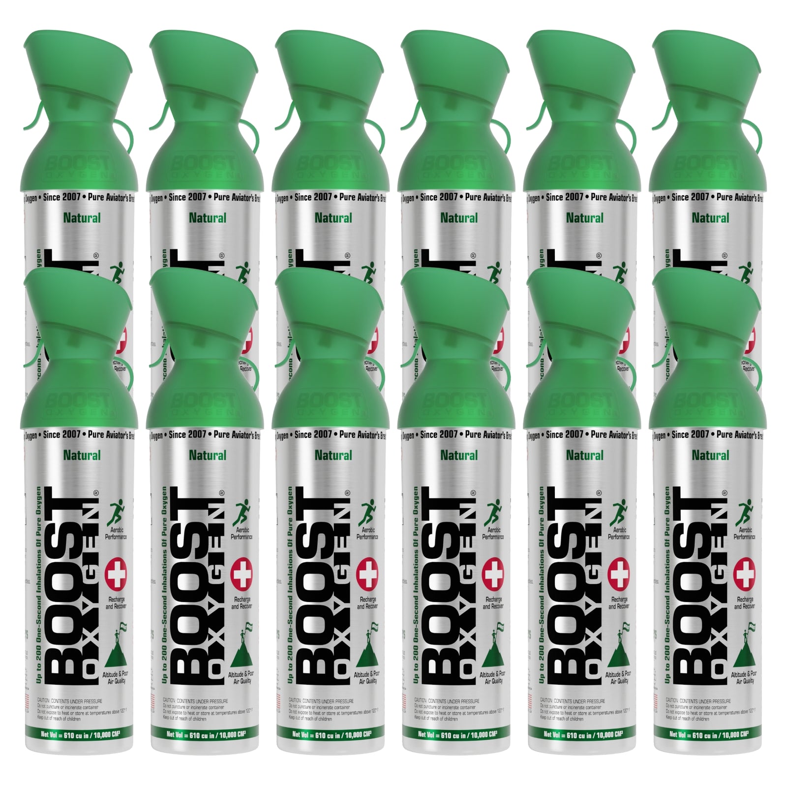 Boost Oxygen 10 Liter Canned Oxygen Bottle with Mouthpiece, Natural (12 Pack) - VMInnovations