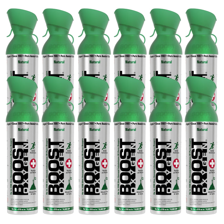 Boost Oxygen 10 Liter Canned Oxygen Bottle with Mouthpiece, Natural (12 Pack) - VMInnovations