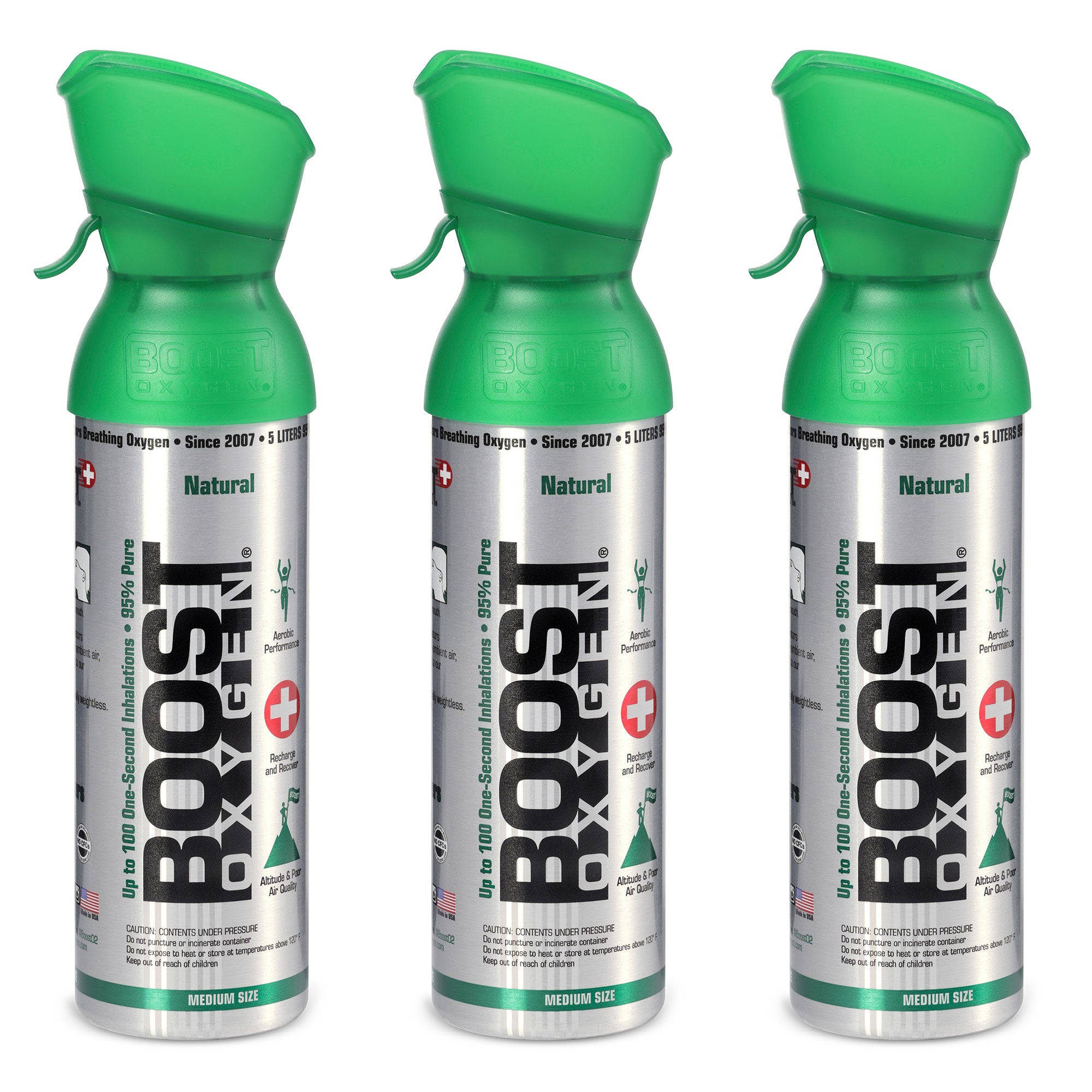 Boost Oxygen Natural Portable 5 Liter Pure Oxygen Canister, Flavorless (3 Pack)