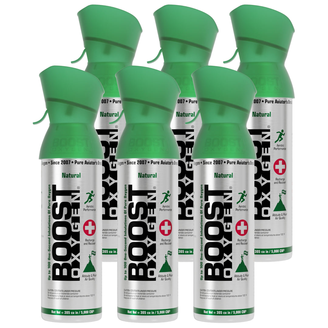 Boost Oxygen 5 Liter Canned Oxygen Bottle with Mouthpiece, Natural (6 Pack) - VMInnovations
