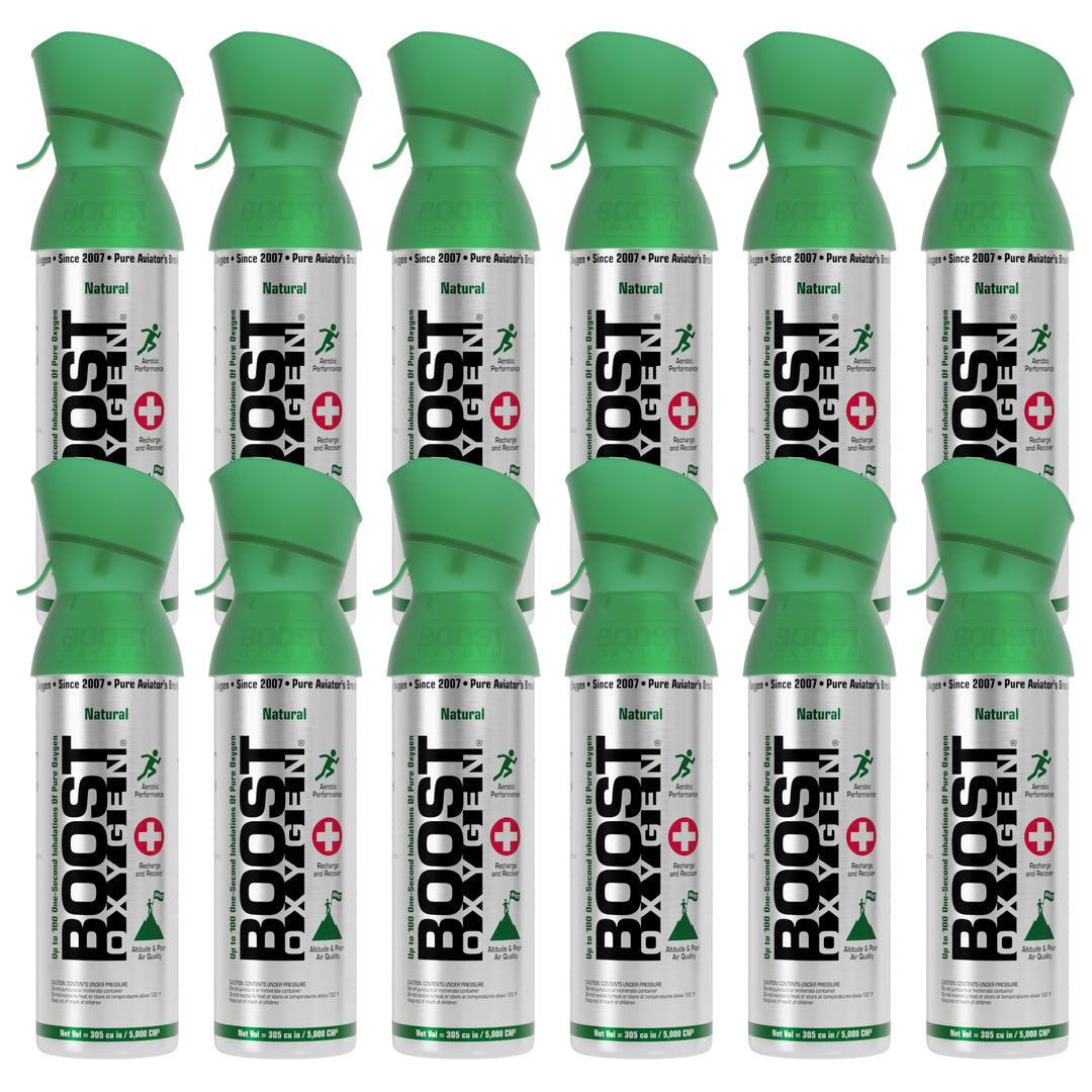 Boost Oxygen 5 Liter Canned Oxygen Bottle with Mouthpiece, Natural (12 Pack) - VMInnovations