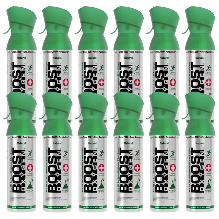 Boost Oxygen 5 Liter Canned Oxygen Bottle with Mouthpiece, Natural (12 Pack) - VMInnovations
