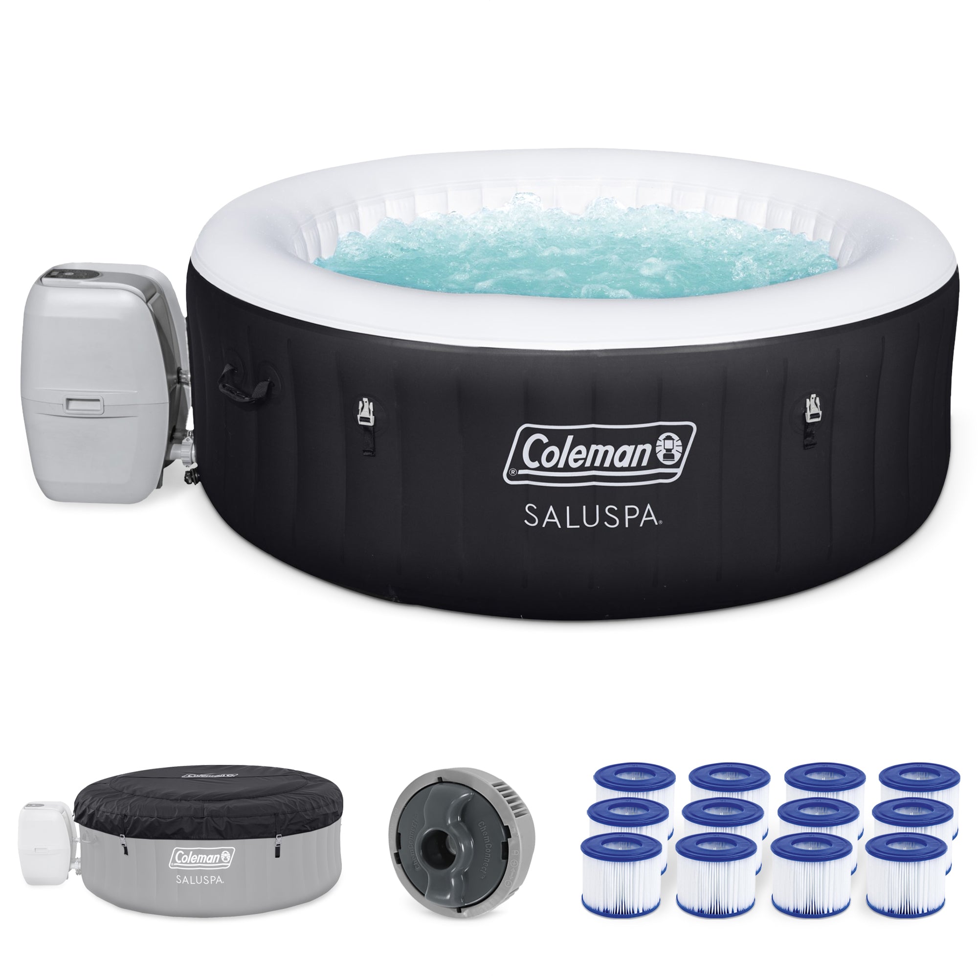 Coleman SaluSpa 4 Person Inflatable Hot Tub Spa with 12 Filter Cartridge Refills