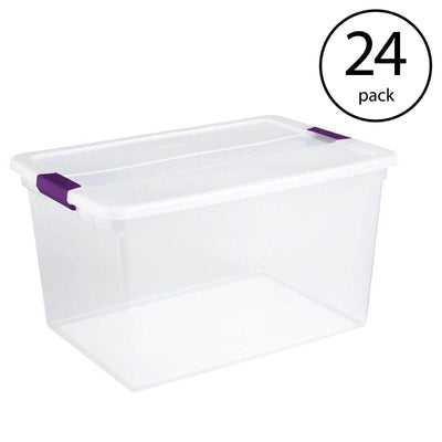 Sterilite ClearView 66 Quart Plastic Stacking Storage Tote w/ Latch Lid, 24 Pack - VMInnovations