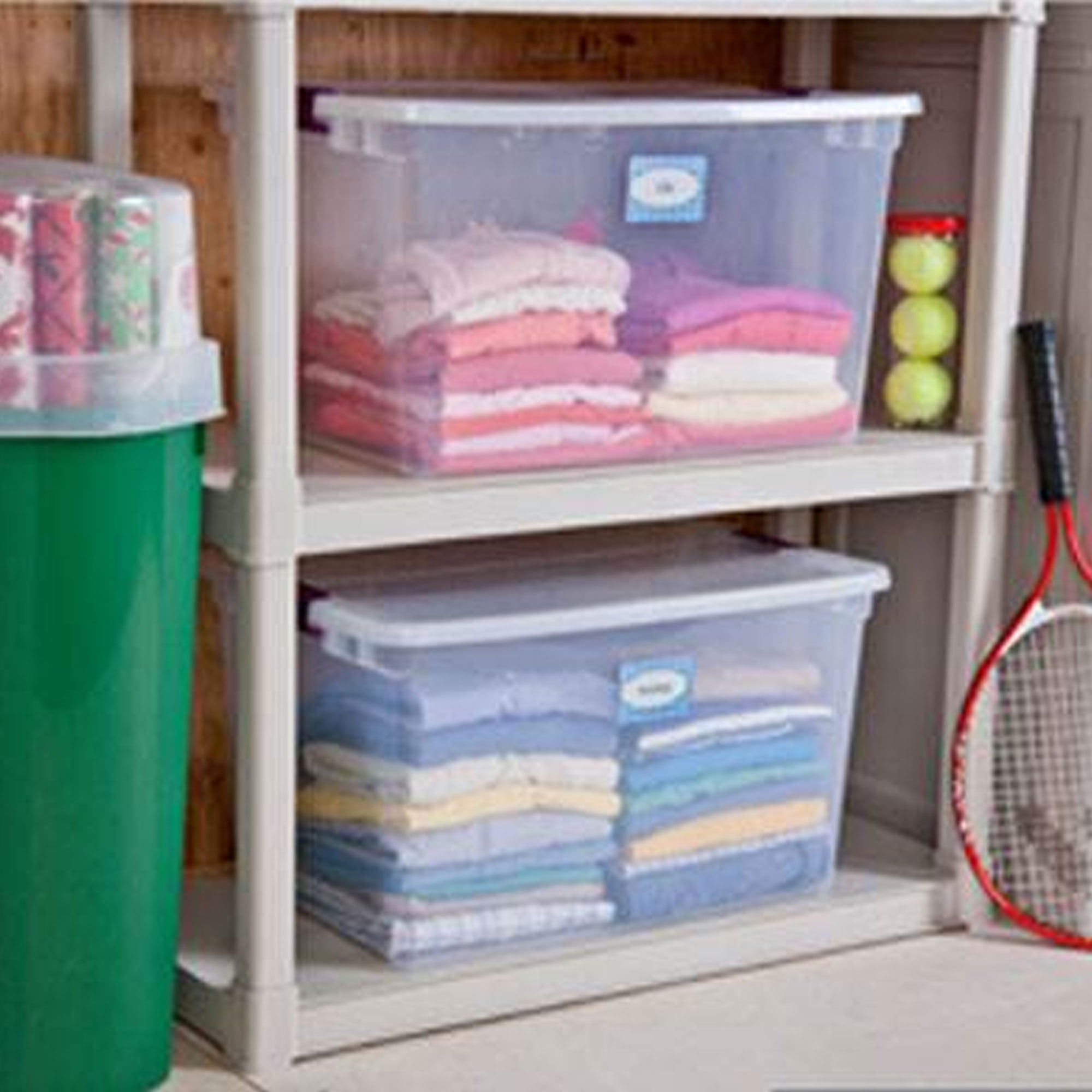Sterilite ClearView 66 Quart Plastic Stacking Storage Tote w/ Latch Lid, 60 Pack