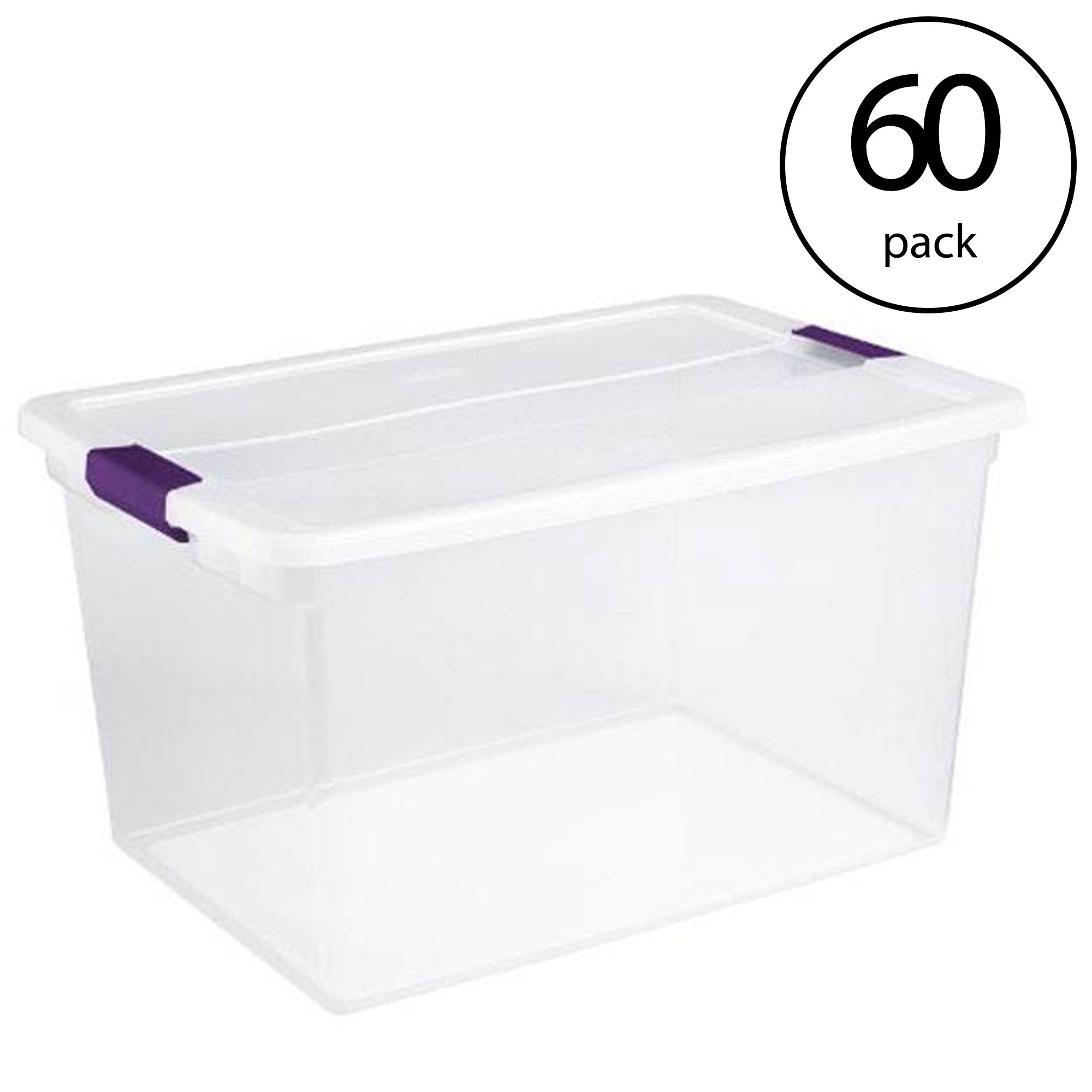 Sterilite ClearView 66 Quart Plastic Stacking Storage Tote w/ Latch Lid, 60 Pack