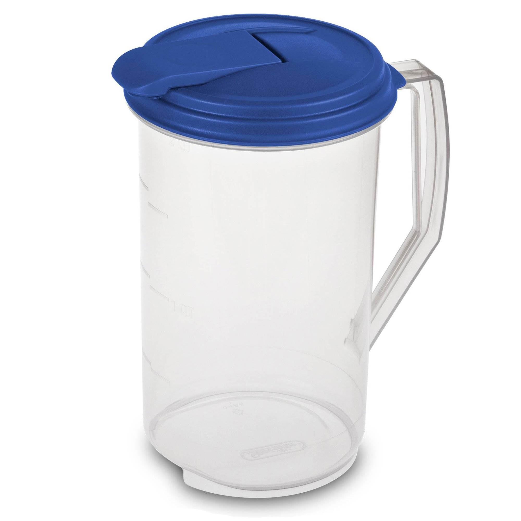 Sterilite 2 Quart Round Plastic Hinged Pitcher, Sky Blue Lid (24 Pack)