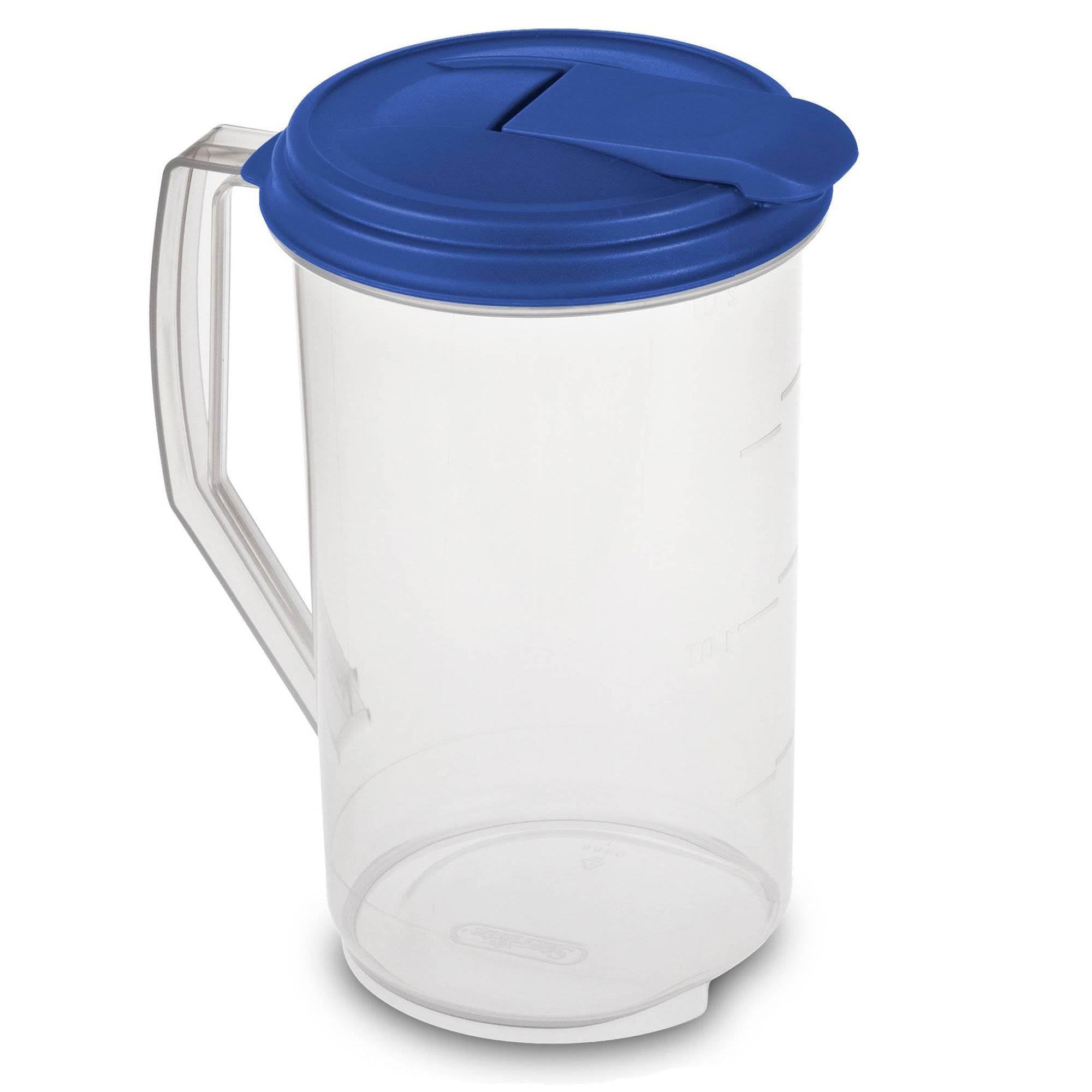 Sterilite 2 Quart Round Plastic Hinged Pitcher, Sky Blue Lid (24 Pack)
