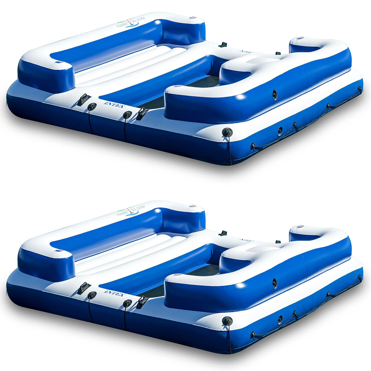 Intex Oasis Island Inflatable Giant 5 Person Lake Floating Lounge Raft, (2 Pack)