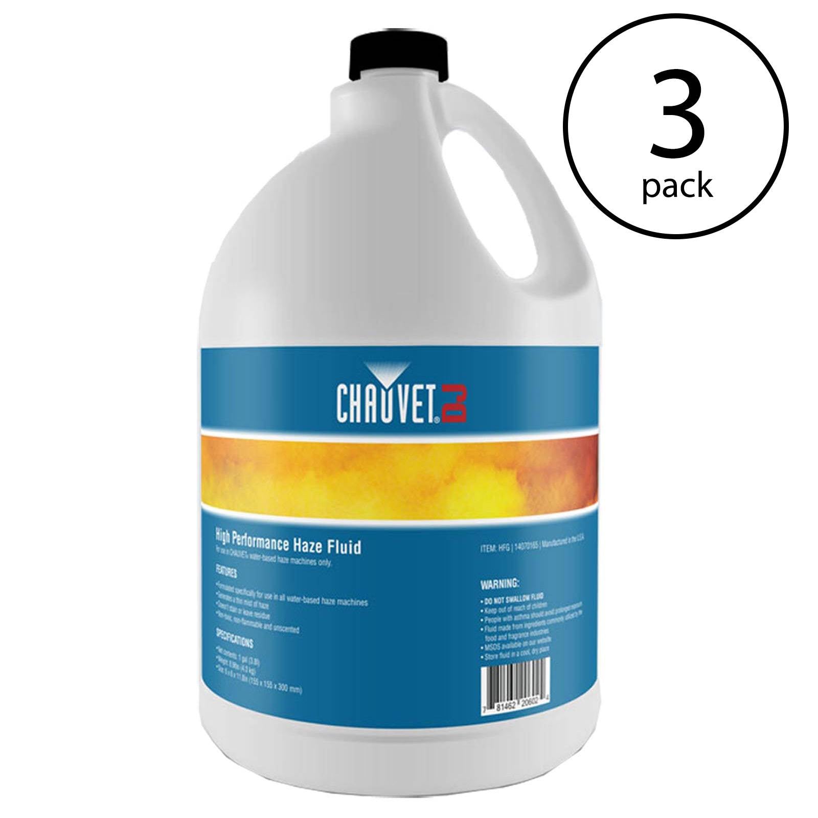 Chauvet DJ Hurricane HFG Water Based Smoke Fog Machine Fluid, 1 Gallon (3 Pack)