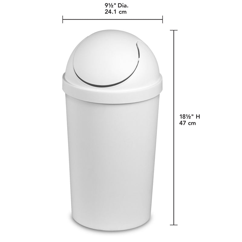 Sterilite 10838006 3 Gallon Round Swing Top Plastic Wastebasket, White (6 Pack) - VMInnovations