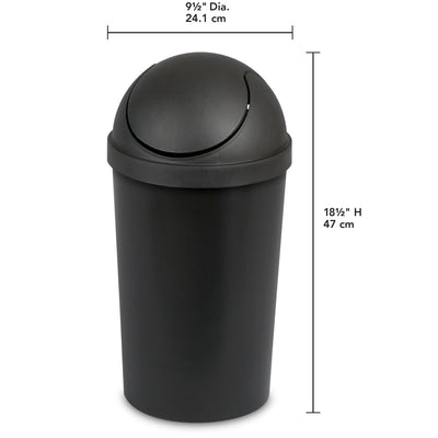 Sterilite 10839006 3 Gallon Round Swing Top Plastic Wastebasket, Black (6 Pack)