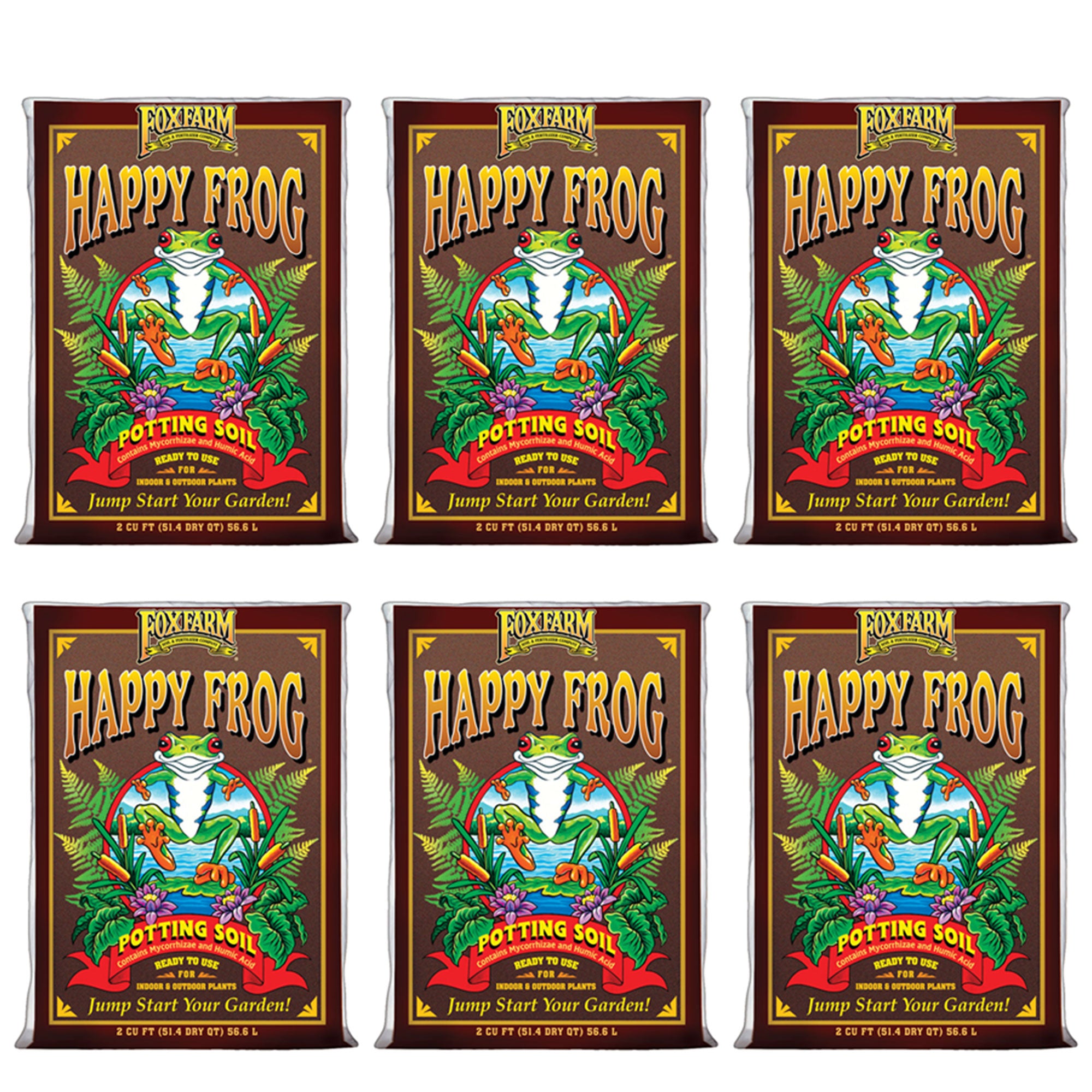 FoxFarm FX14047 Happy Frog pH Adjusted Garden Potting Soil Bag, 2 Cu Ft (6 Pack) - VMInnovations