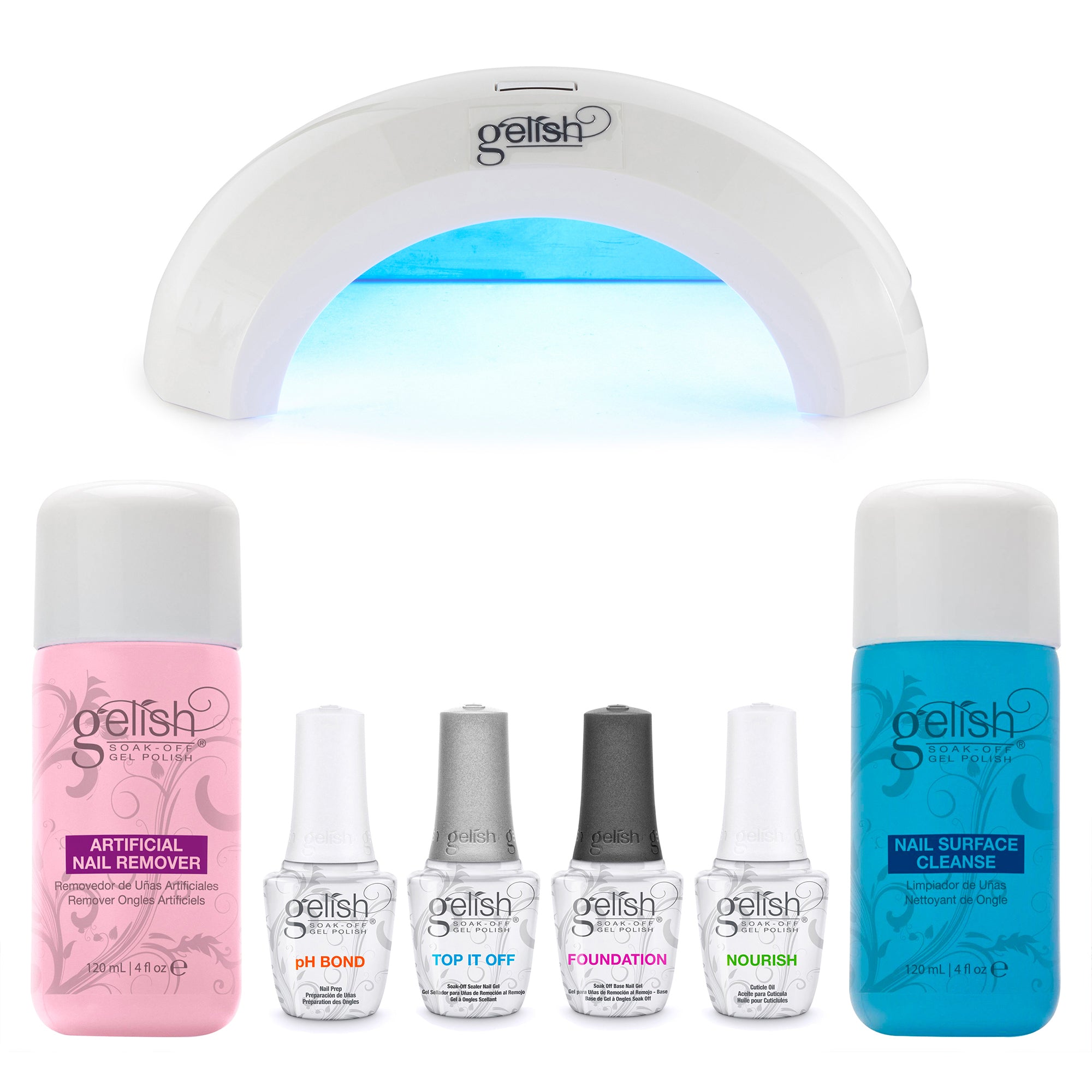 Gelish Mini Pro Soak Off Gel LED Curing Light with Soak Off Gel Nail Basix Kit