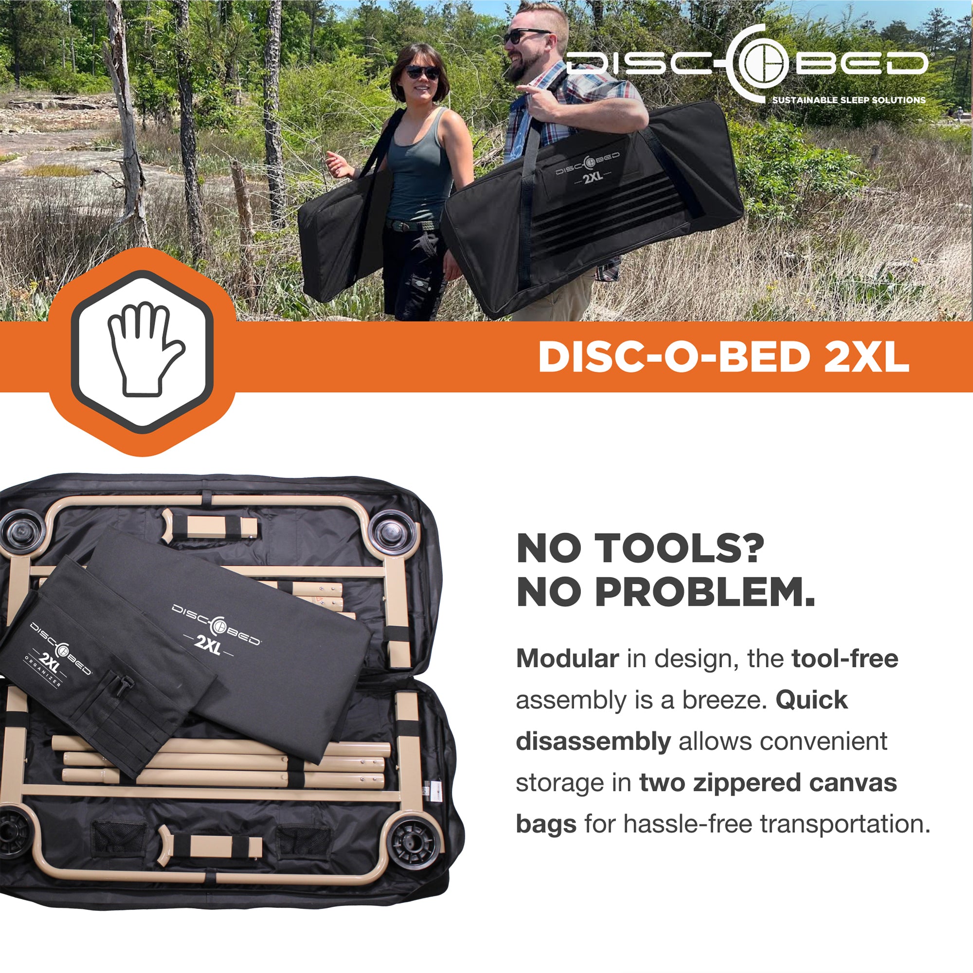 Disc-O-Bed 2XL Cam-O- Bunked Organizers Double Camping Cot, Black (Open Box) - VMInnovations