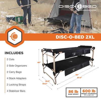 Disc-O-Bed 2XL Cam-O-Bunk Bunked Organizers Double Camping Cot, Black(For Parts)