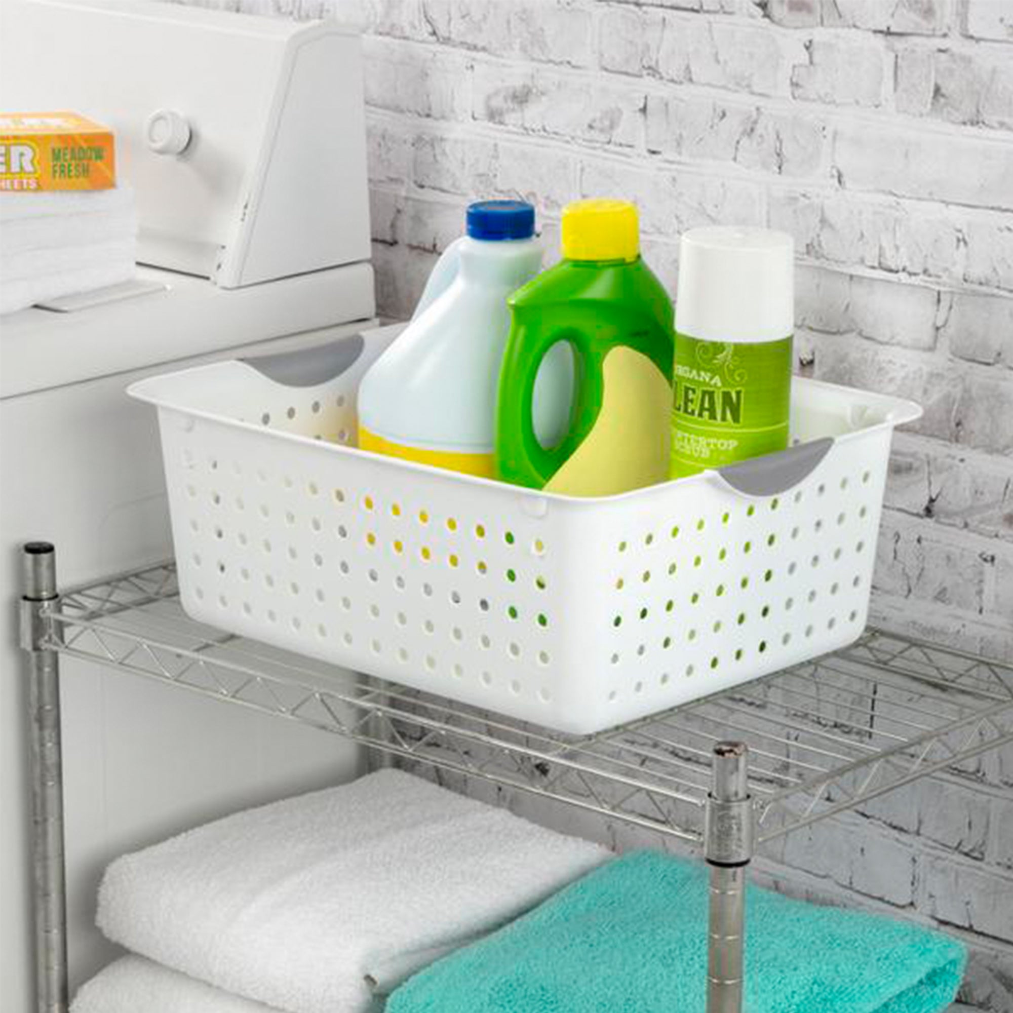 Sterilite Large Ultra Plastic Storage Bin Baskets with Handles, White, 48 Pack