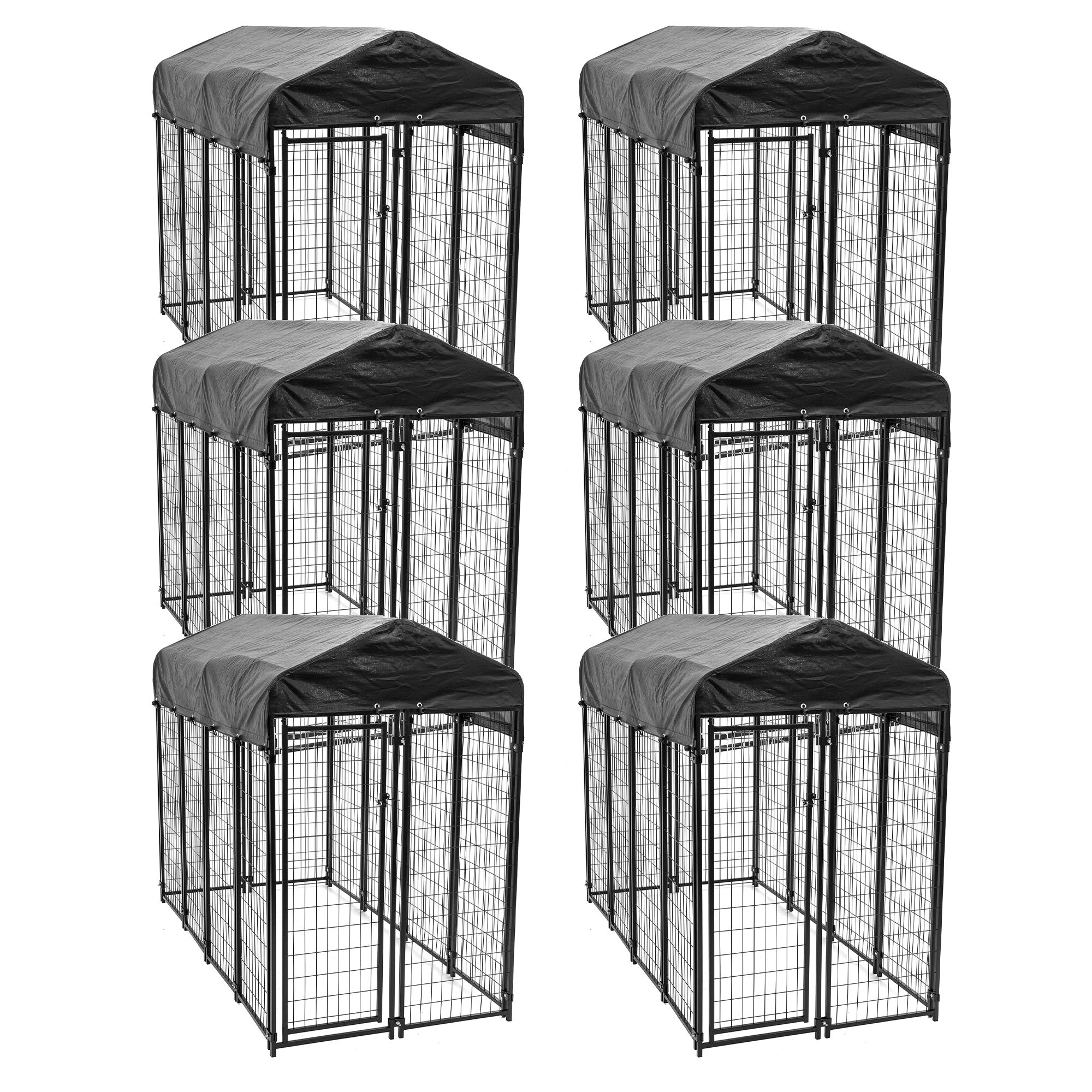 Lucky Dog Uptown Large Outdoor Covered Kennel Heavy Duty Dog Fence Pen (6 Pack) - VMInnovations