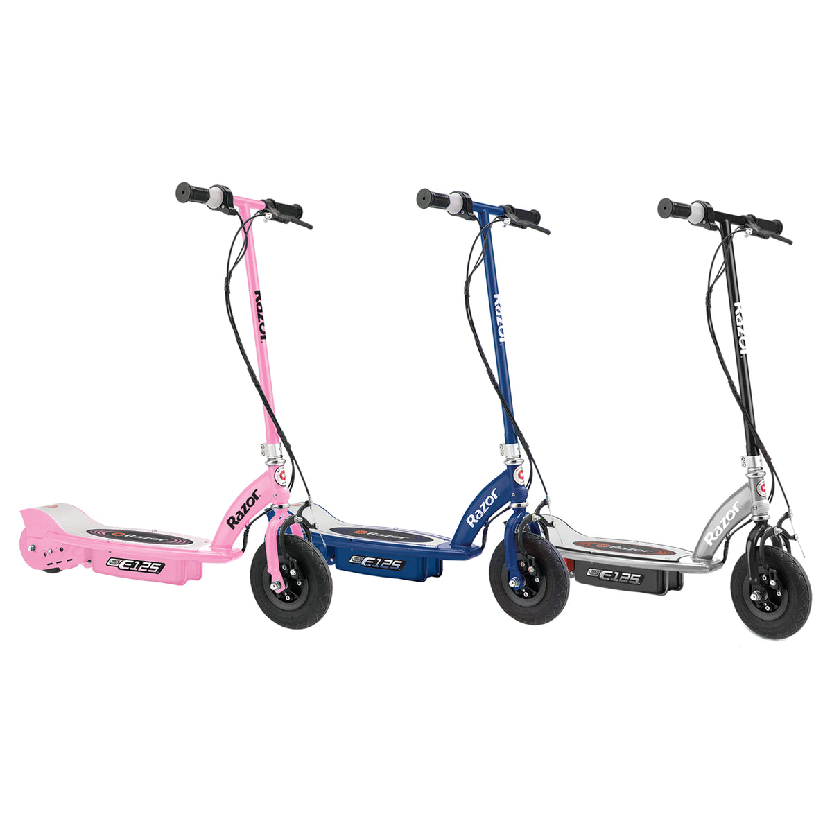 Razor E125 Motorized Rechargeable Electric Scooters, 1 Pink, 1 Blue, & 1 Black - VMInnovations
