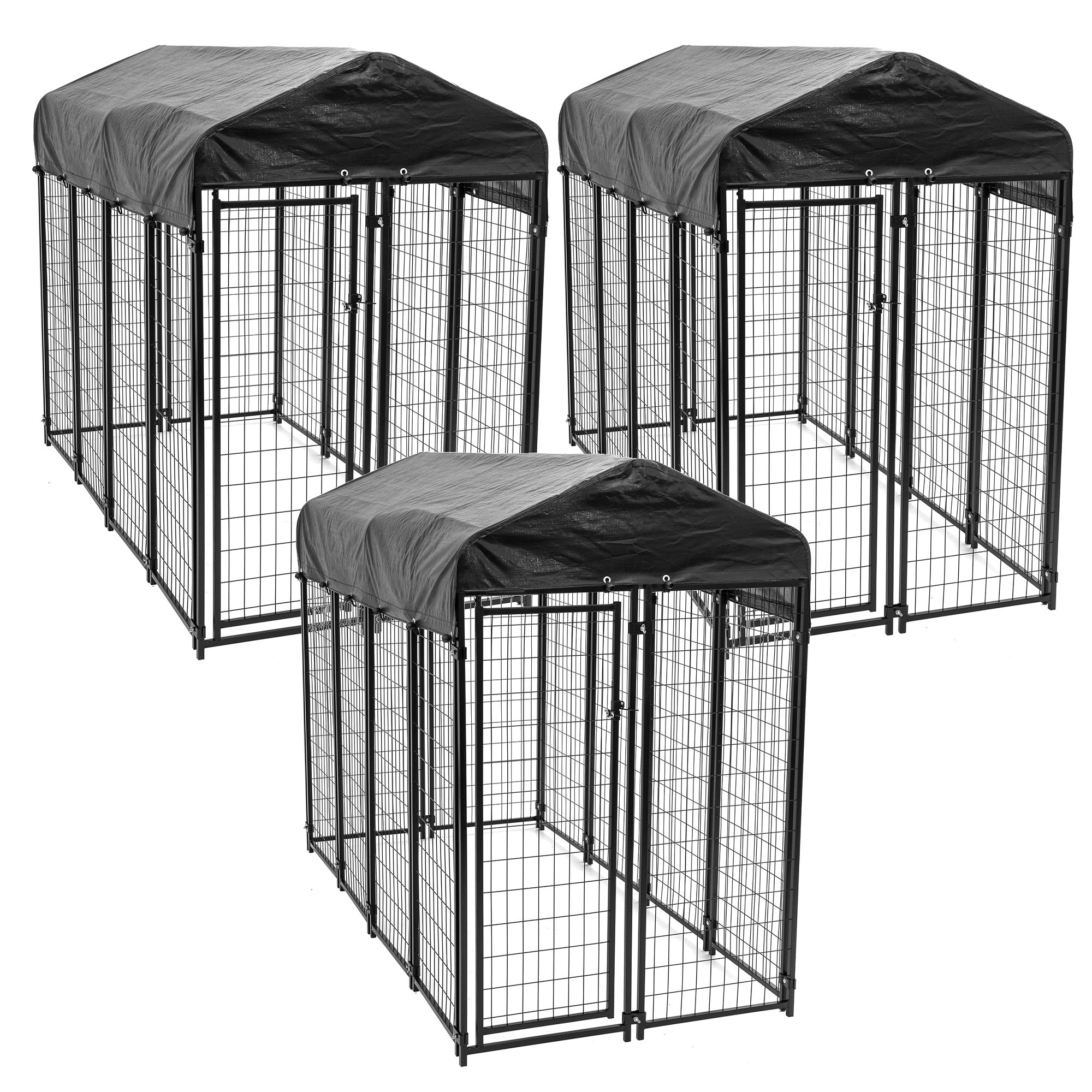 Lucky Dog Uptown Large Outdoor Covered Kennel Heavy Duty Dog Fence Pen (3 Pack) - VMInnovations