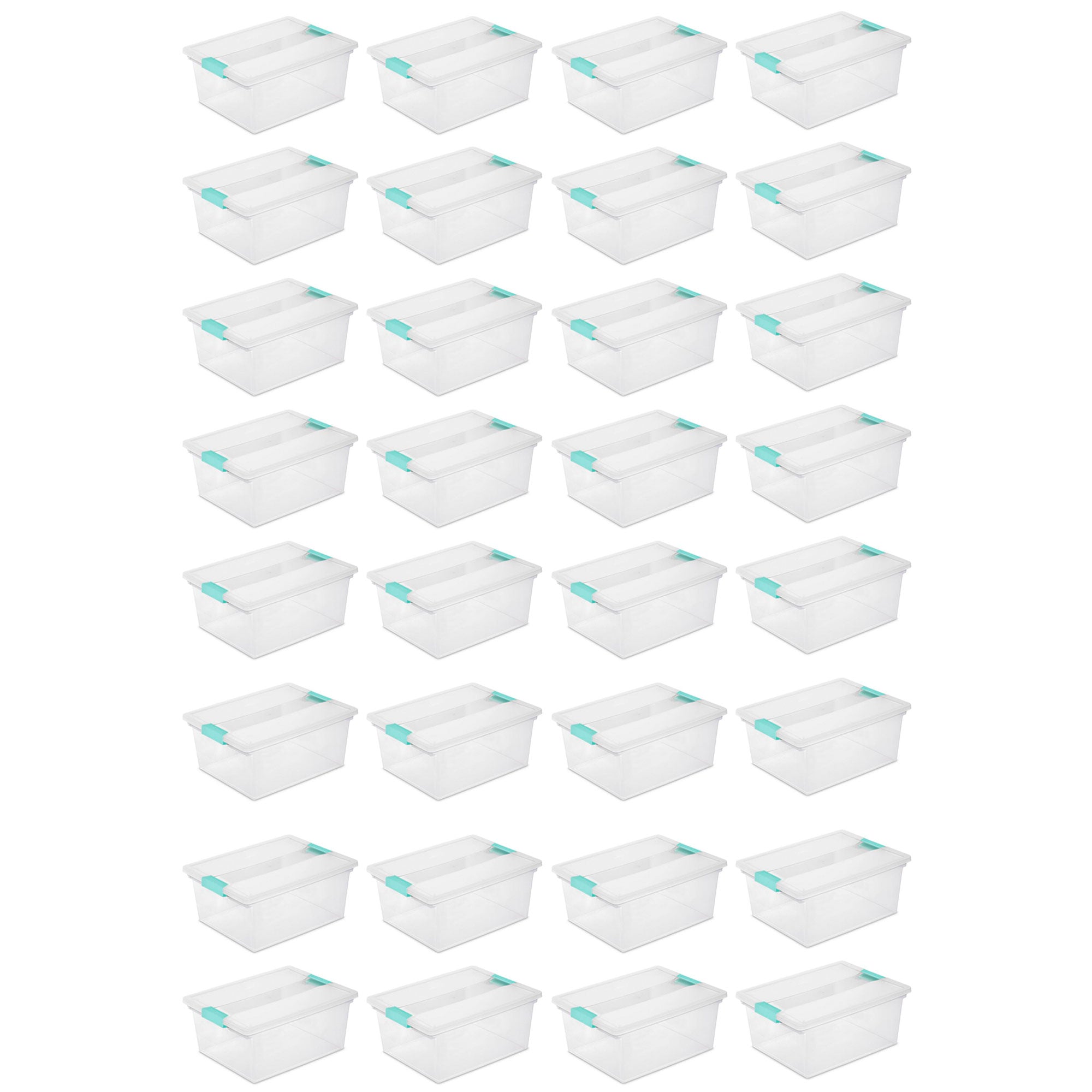Sterilite Deep Clear Plastic Stackable Storage Bin w/ Clear Latch Lid, 32 Pack