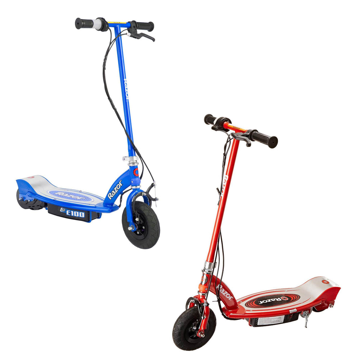 Razor E100 Kids Motorized 24 Volt Electric Ride-On Scooter, 1 Red and 1 Blue