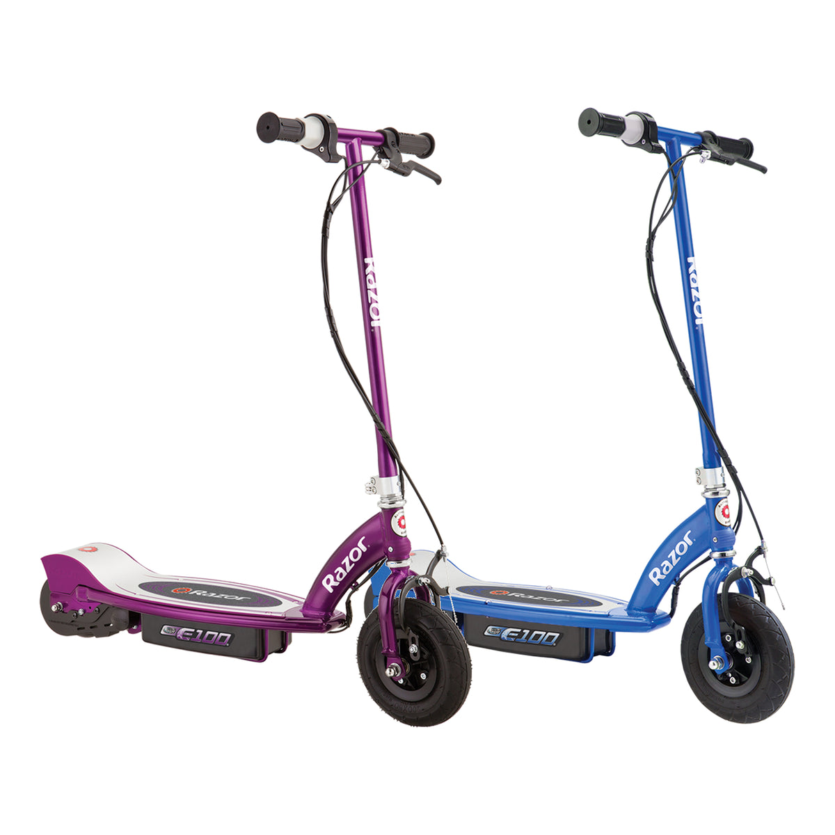 Razor E100 Motorized Rechargeable Kids Electric Toy Scooters, 1 Purple & 1 Blue - VMInnovations