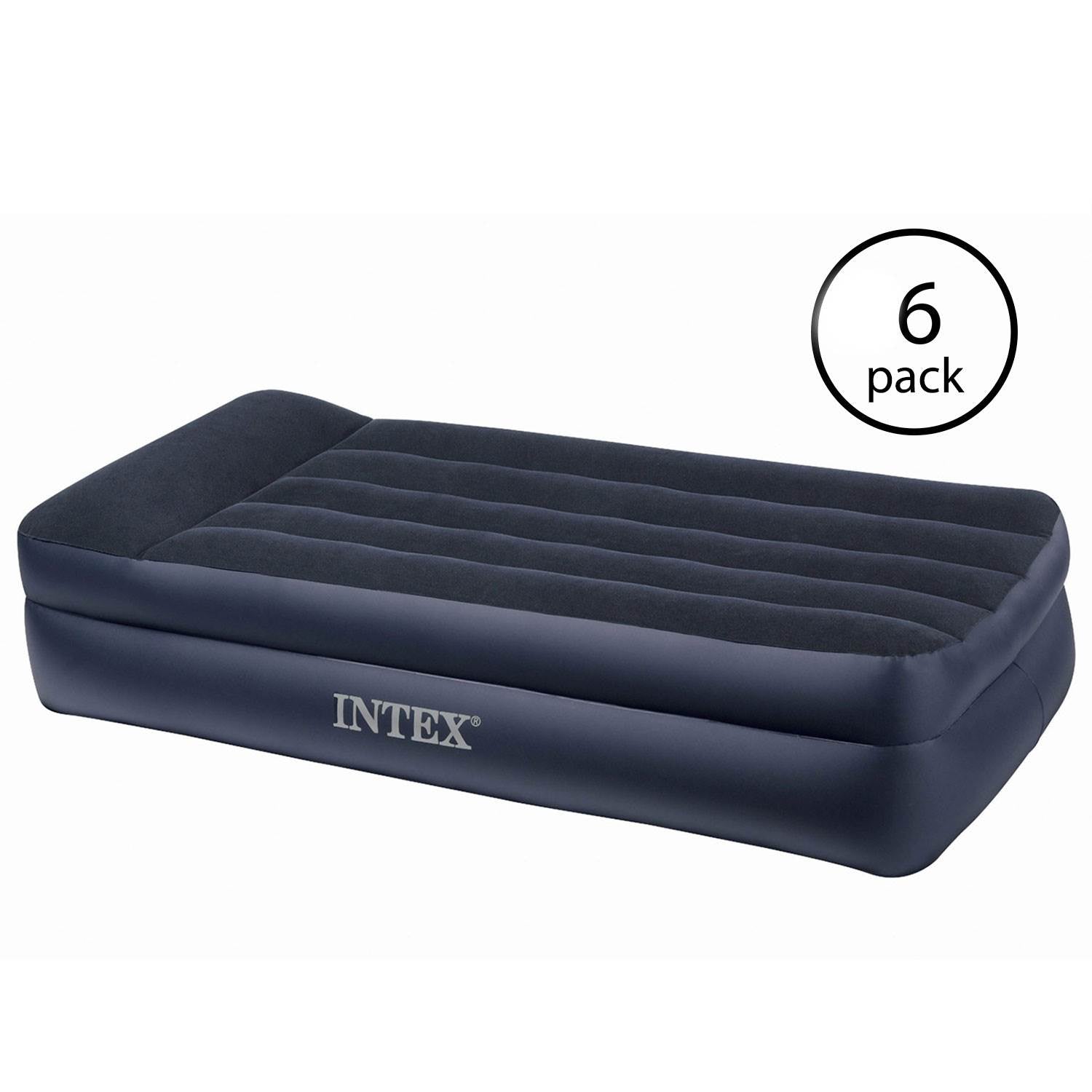 Intex Pillow Rest Twin Size Raised Pillow Air Mattress w/Built-In Pump (6 Pack)