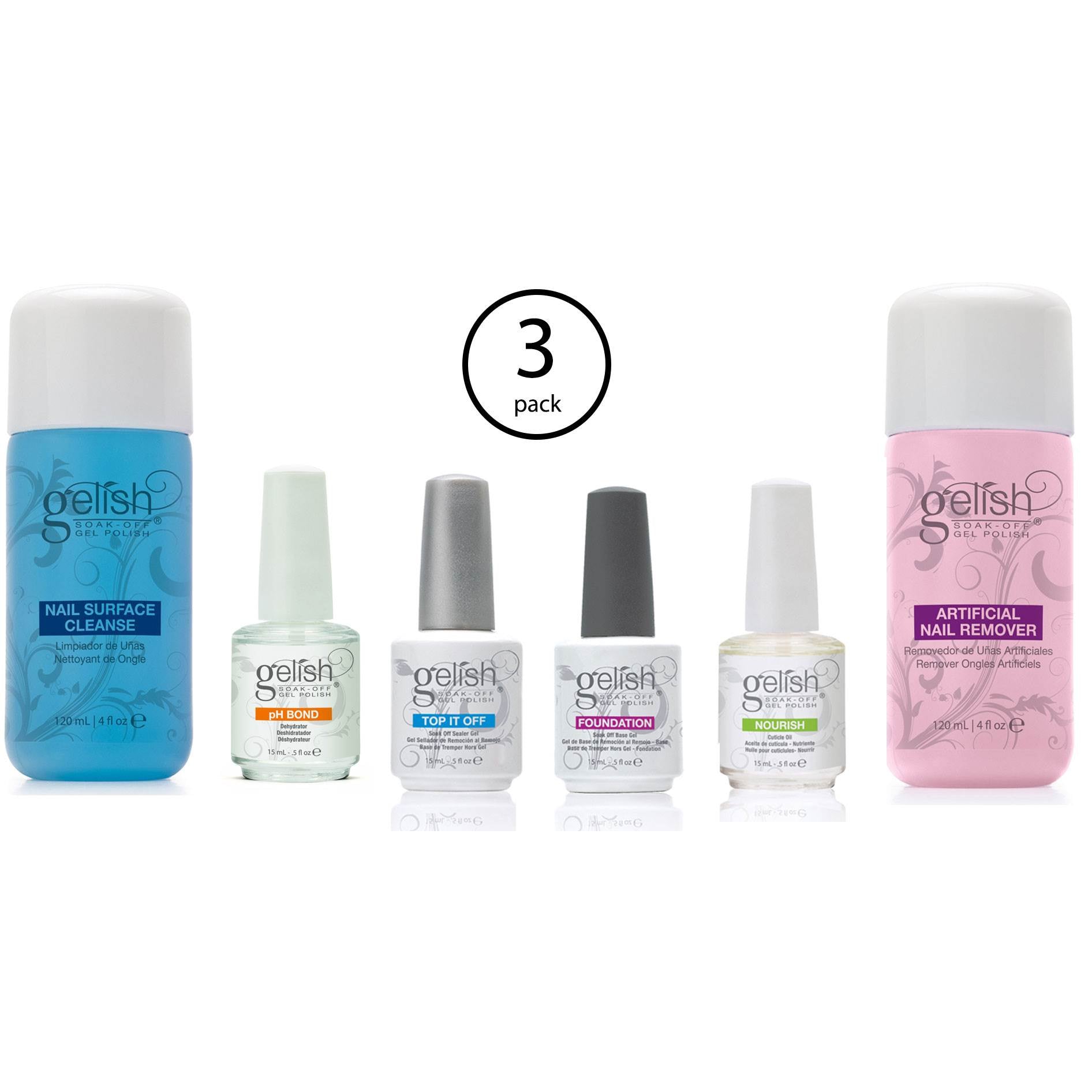 Gelish Full Size Gel Nail Polish Basix Care Kit + Remover & Cleanser (3 Pack) - VMInnovations