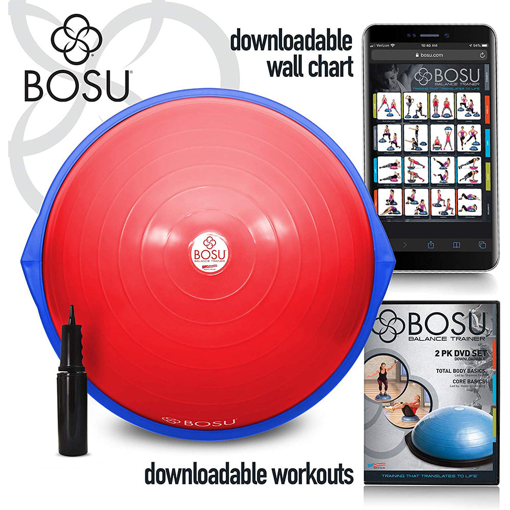 Bosu 72-10850 Home Gym The Original Balance Trainer 65 cm Diameter, Red and Blue - VMInnovations