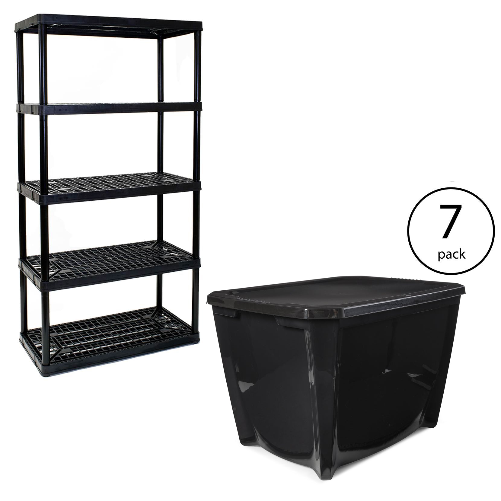 Gracious Living 5 Shelf Tier Shelf and Black Storage Box 20 Gal (7 Pack) - VMInnovations