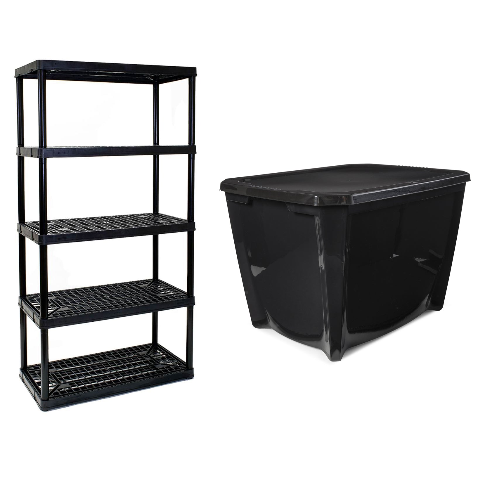 Gracious Living 5 Shelf Tier Shelf and Black Storage Box 20 Gal (7 Pack) - VMInnovations