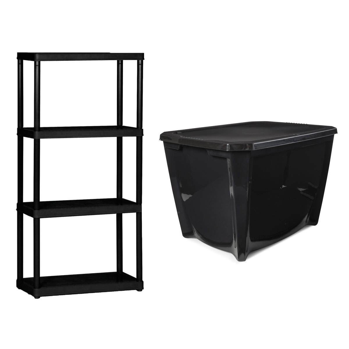 Gracious Living 4-Tier Shelf, UnitLife Story Black Storage Box, 20 Gal (7 Pack)