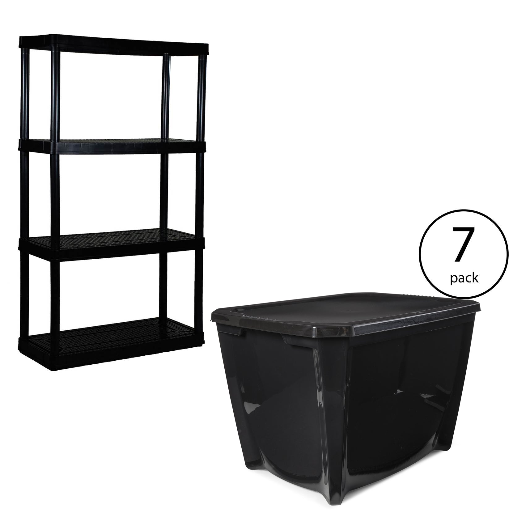 Gracious Living 4 Shelf, BlackLife Story Black Storage Box, 20 Gal (7 Pack)