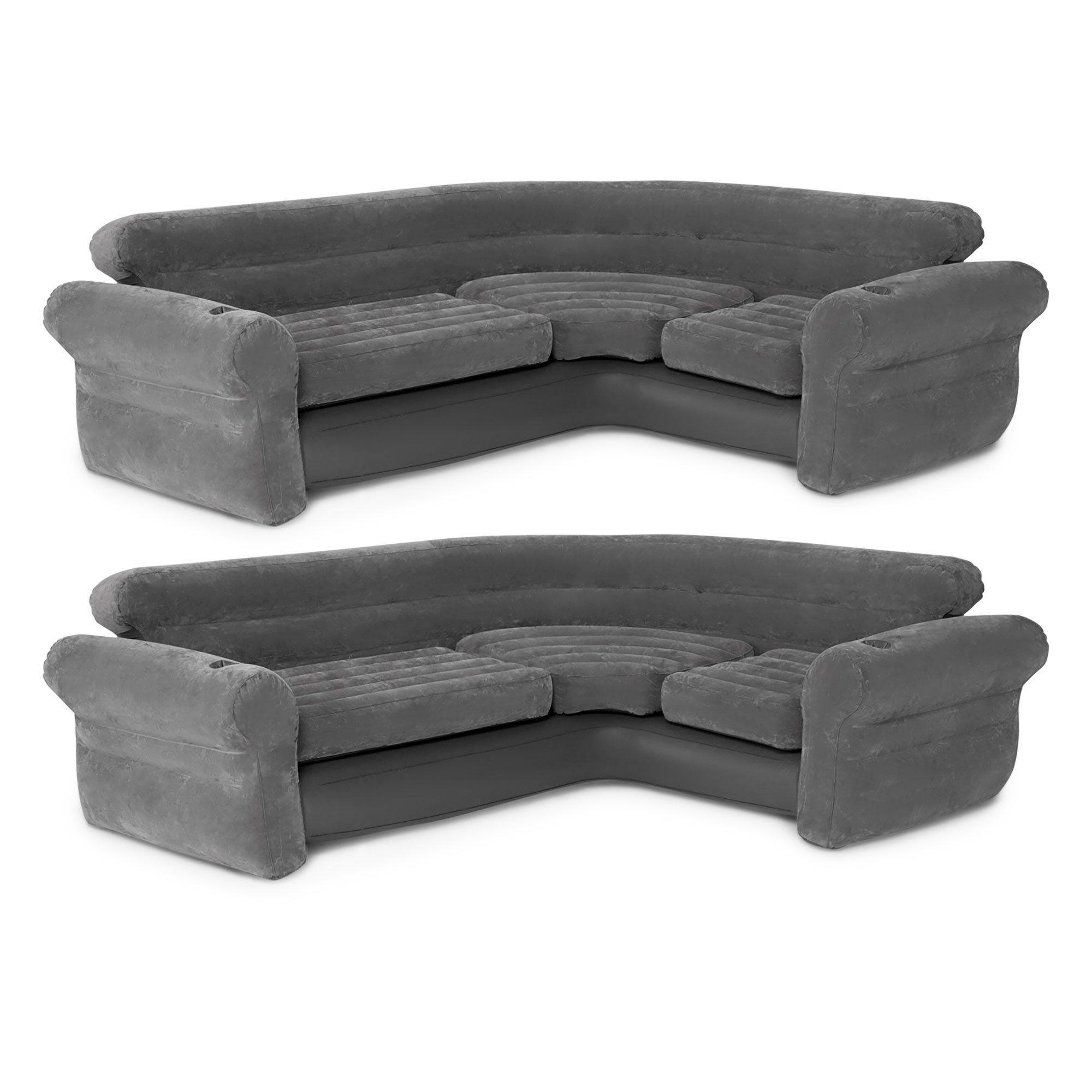 Intex Corner Sofa L-Shaped Inflatable Lounge Couch w/ Cupholders, Gray (2 Pack) - VMInnovations