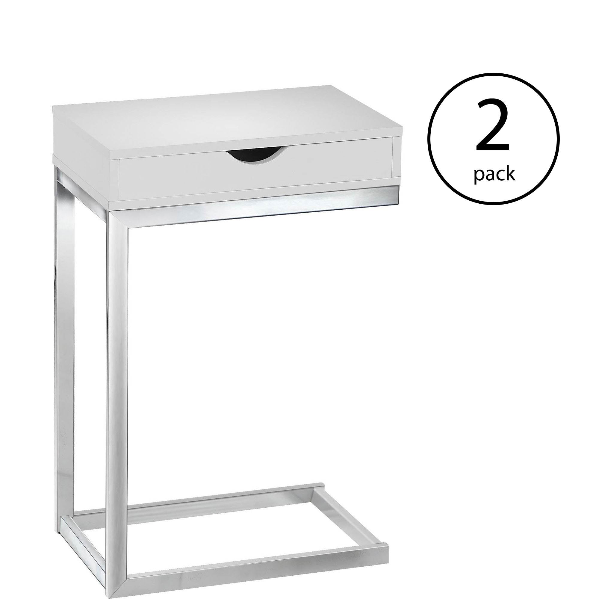 Monarch Specialties Contemporary Accent Side End Table w/ Drawer, White (2 Pack)