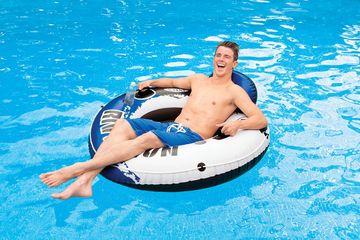 Intex River Run 1 Inflatable Floating Lounge Tube Pool Float, 10 Pack, Blue - VMInnovations