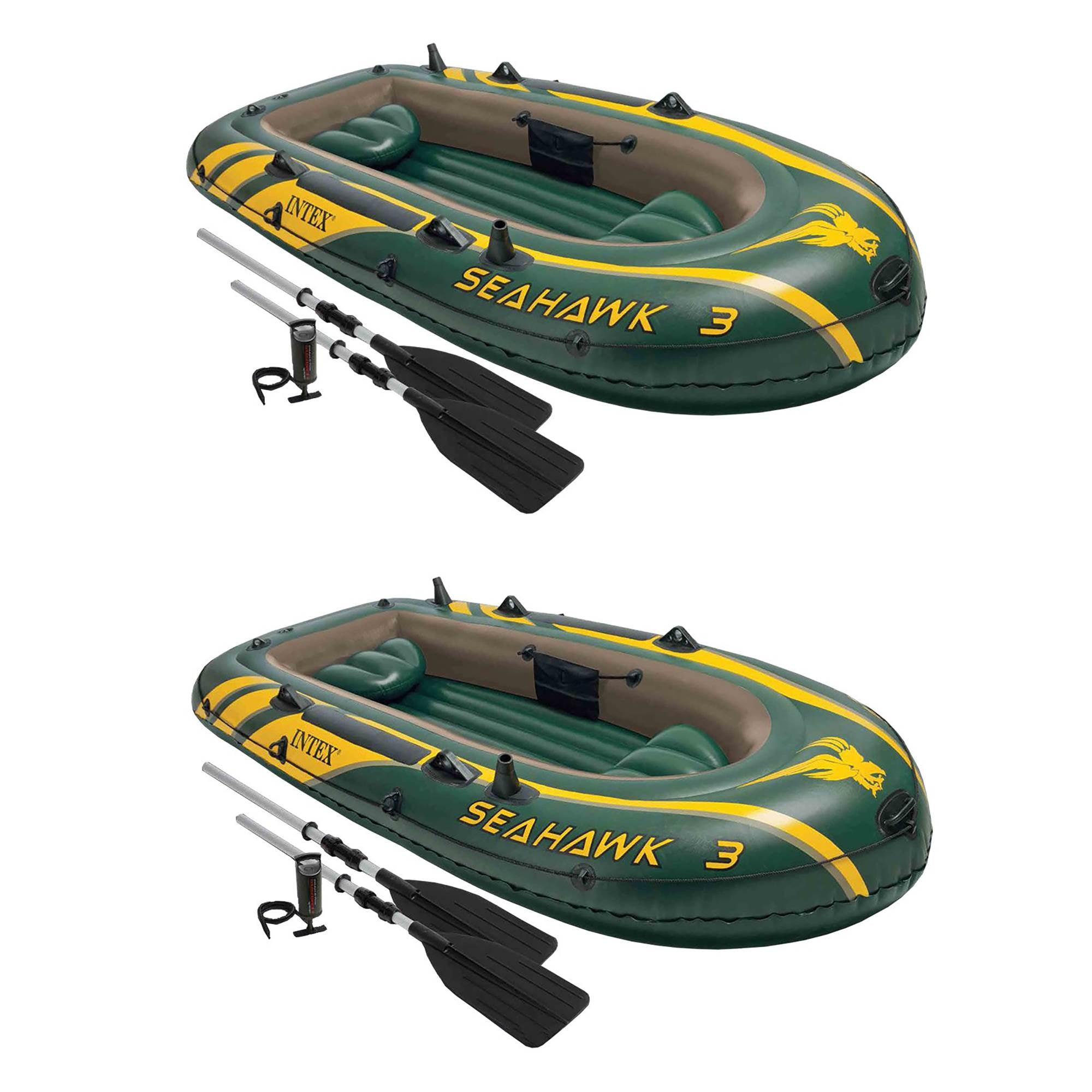 Intex Seahawk 3 Person Inflatable Boat Set with Aluminum Oars & Pump (2 Pack) - VMInnovations