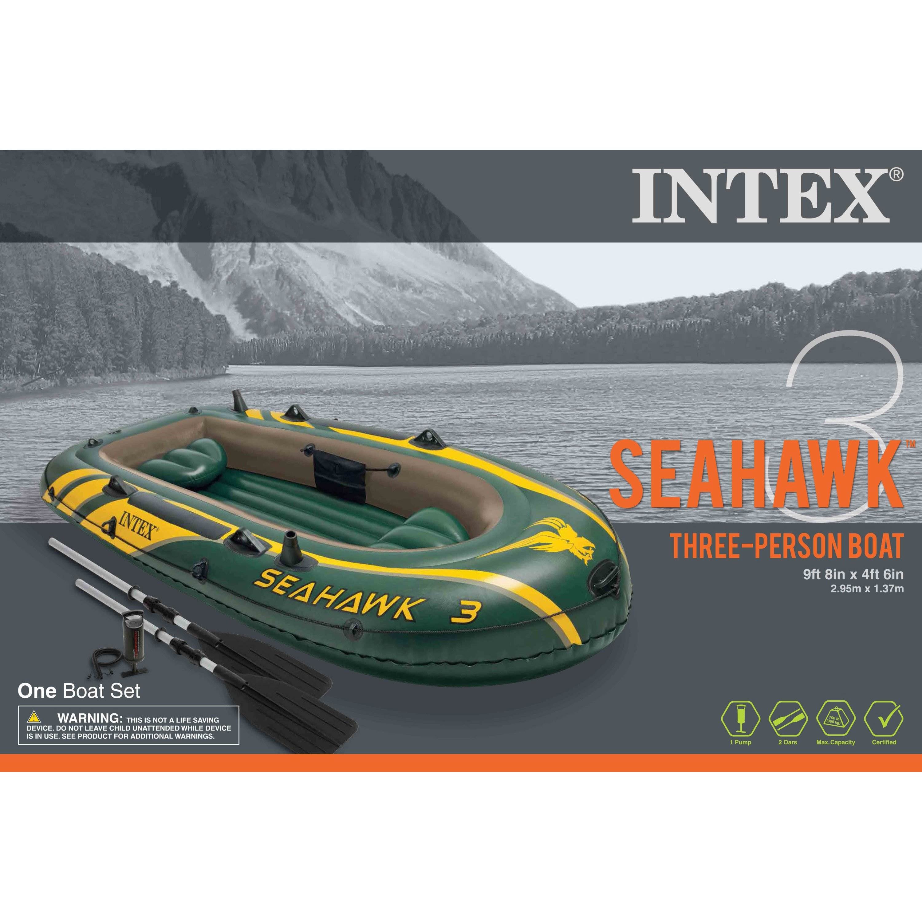 Intex Seahawk 3 Person Inflatable Boat Set with Aluminum Oars & Pump (2 Pack) - VMInnovations